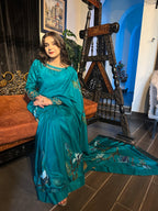 Teal Hand Painted Saree