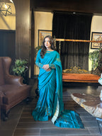 Teal Hand Painted Saree