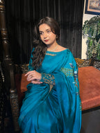 Teal Hand Painted Saree