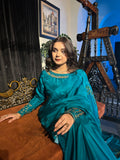 Teal Hand Painted Saree