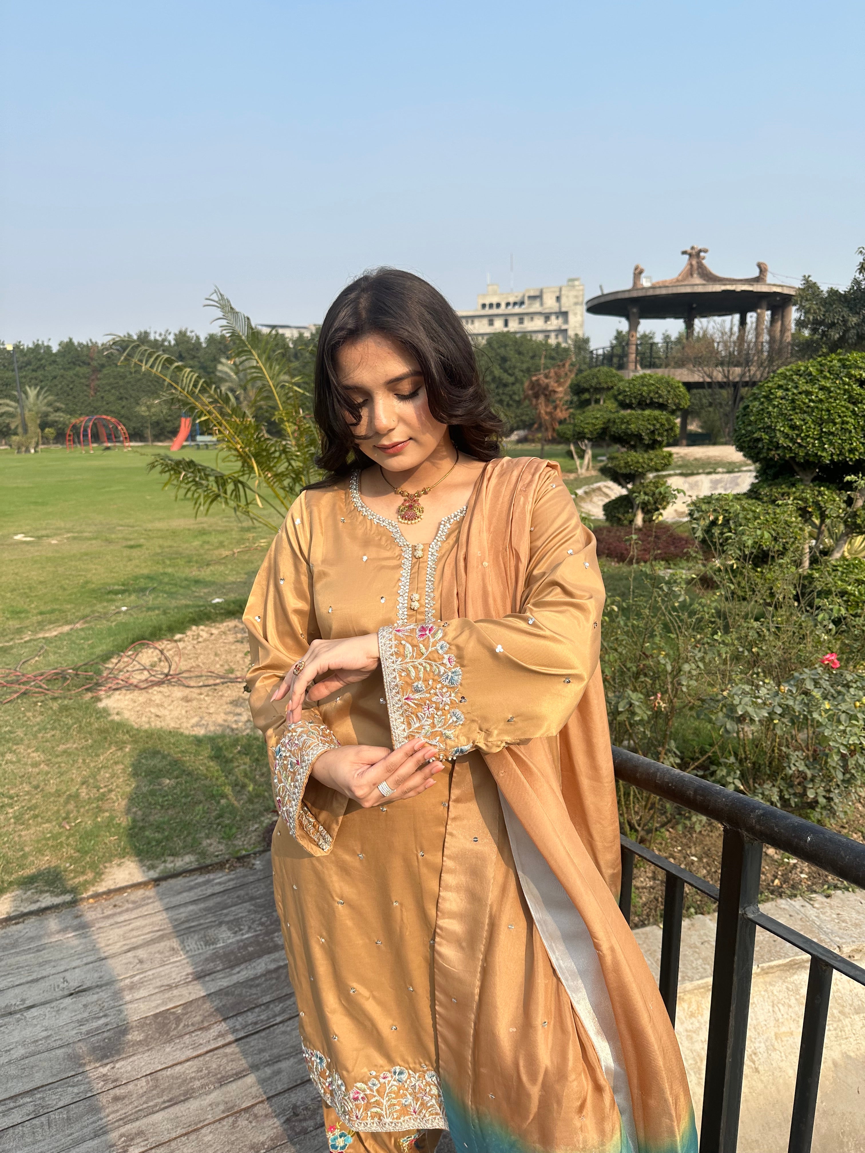 Gold and Blue Farshi Shalwar