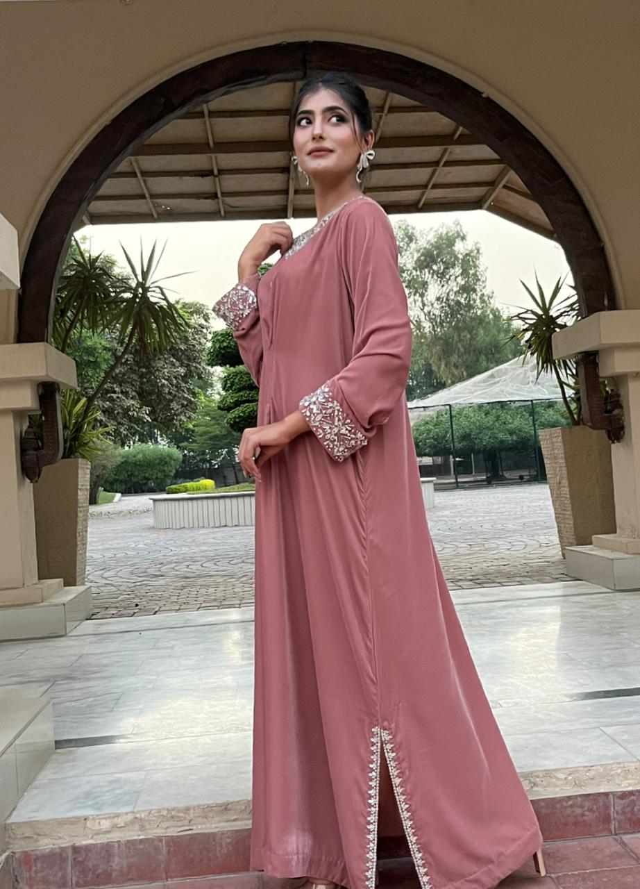 Dreamy Pink Velvet Petal Kaftan