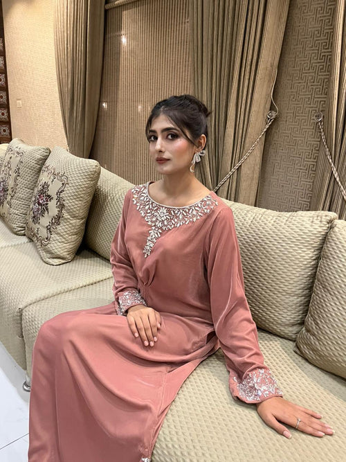 Dreamy Pink Velvet Petal Kaftan