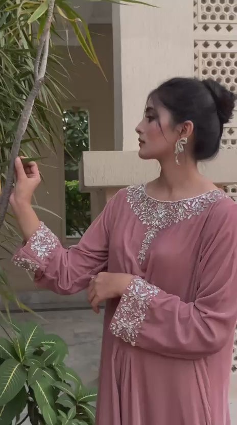 Dreamy Pink Velvet Petal Kaftan